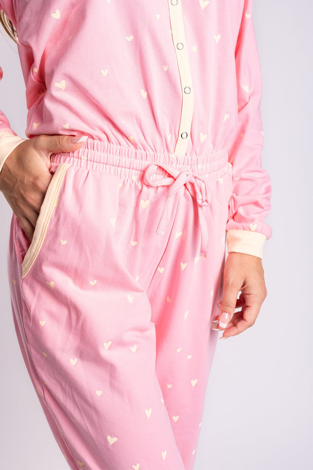 Light Pink Hearts Ladies Pyjama Overall