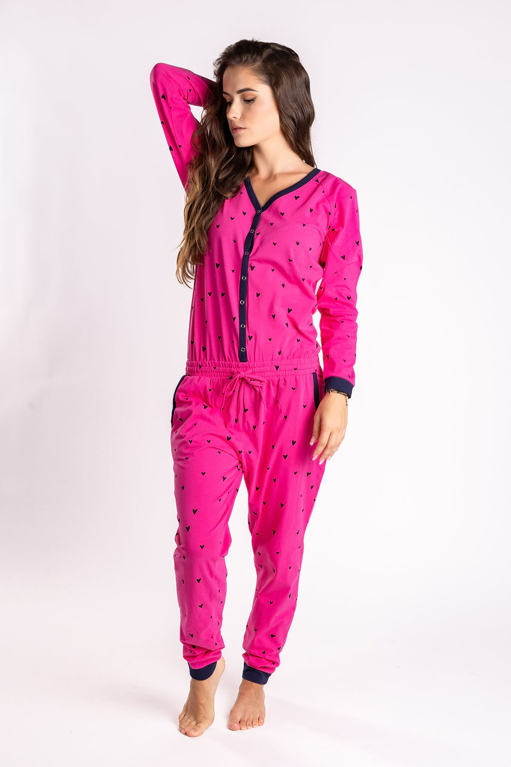 Fuchsia Hearts Ladies Pyjama Overall