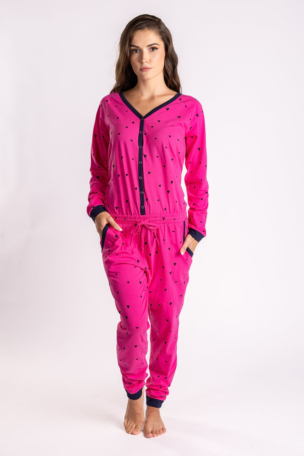 Fuchsia Hearts Ladies Pyjama Overall