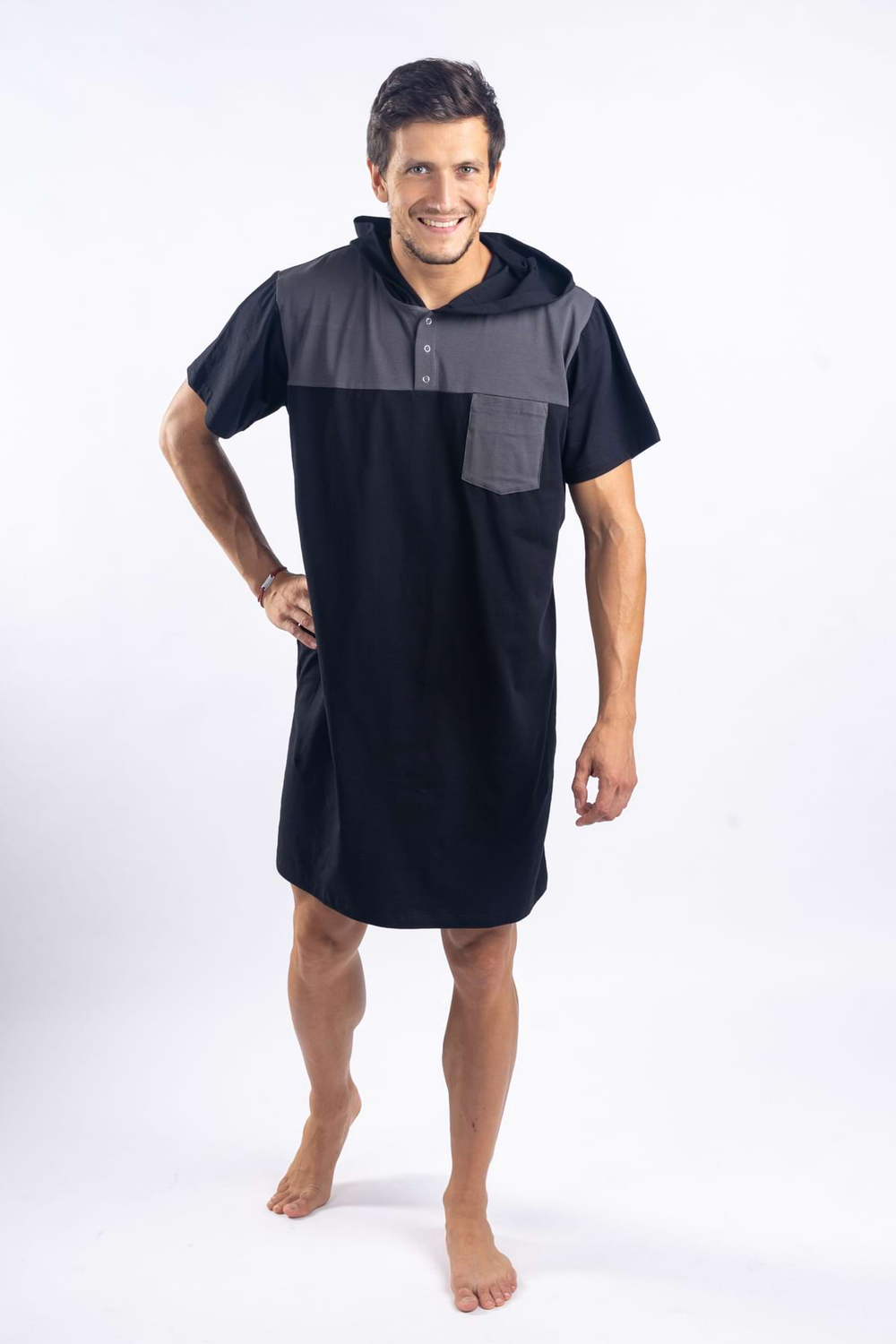 Black Grey Men's Nightgown