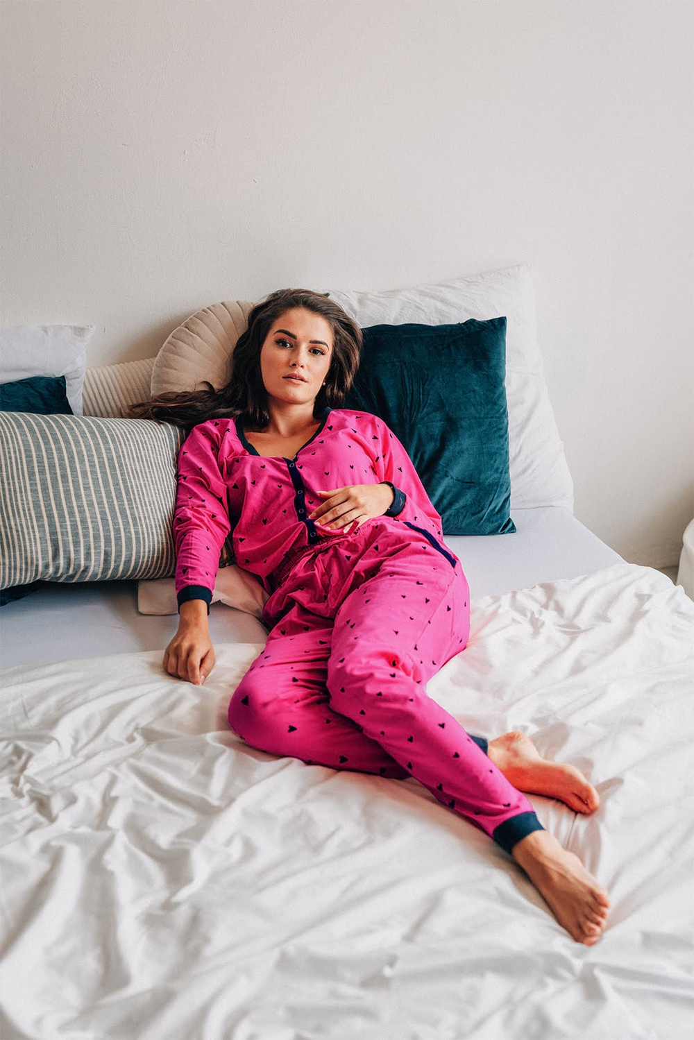 Fuchsia Hearts Ladies Pyjama Overall