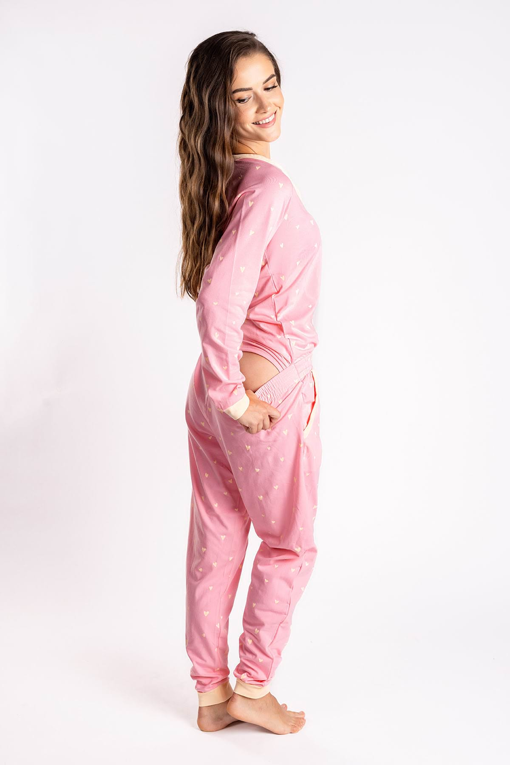 Light Pink Hearts Ladies Pyjama Overall