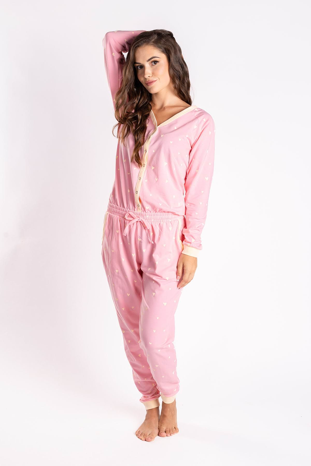Light Pink Hearts Ladies Pyjama Overall