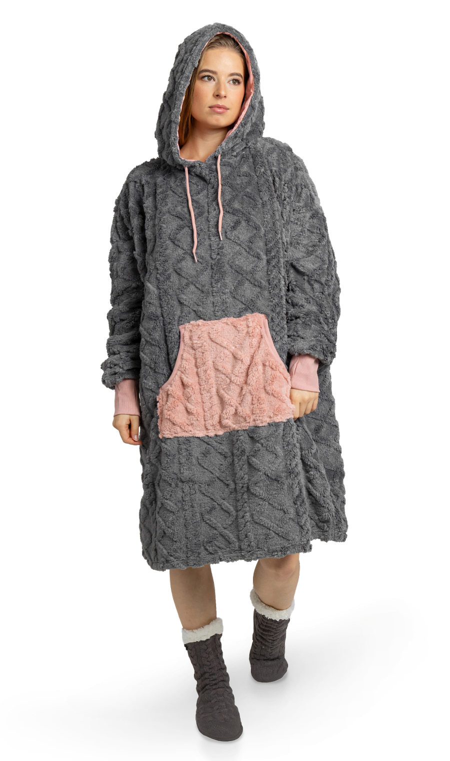 Grey Pink Blanket Hoodie