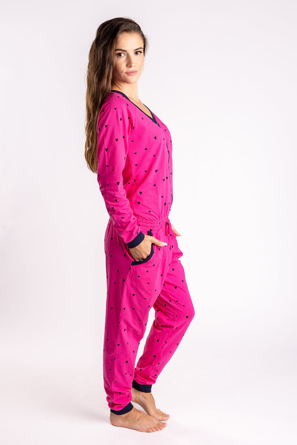 Fuchsia Hearts Ladies Pyjama Overall